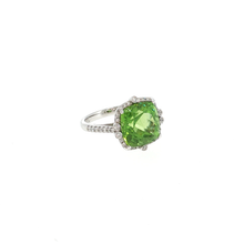 White Gold Plated Silver Cocktail Ring with Cushion Cut Peridot