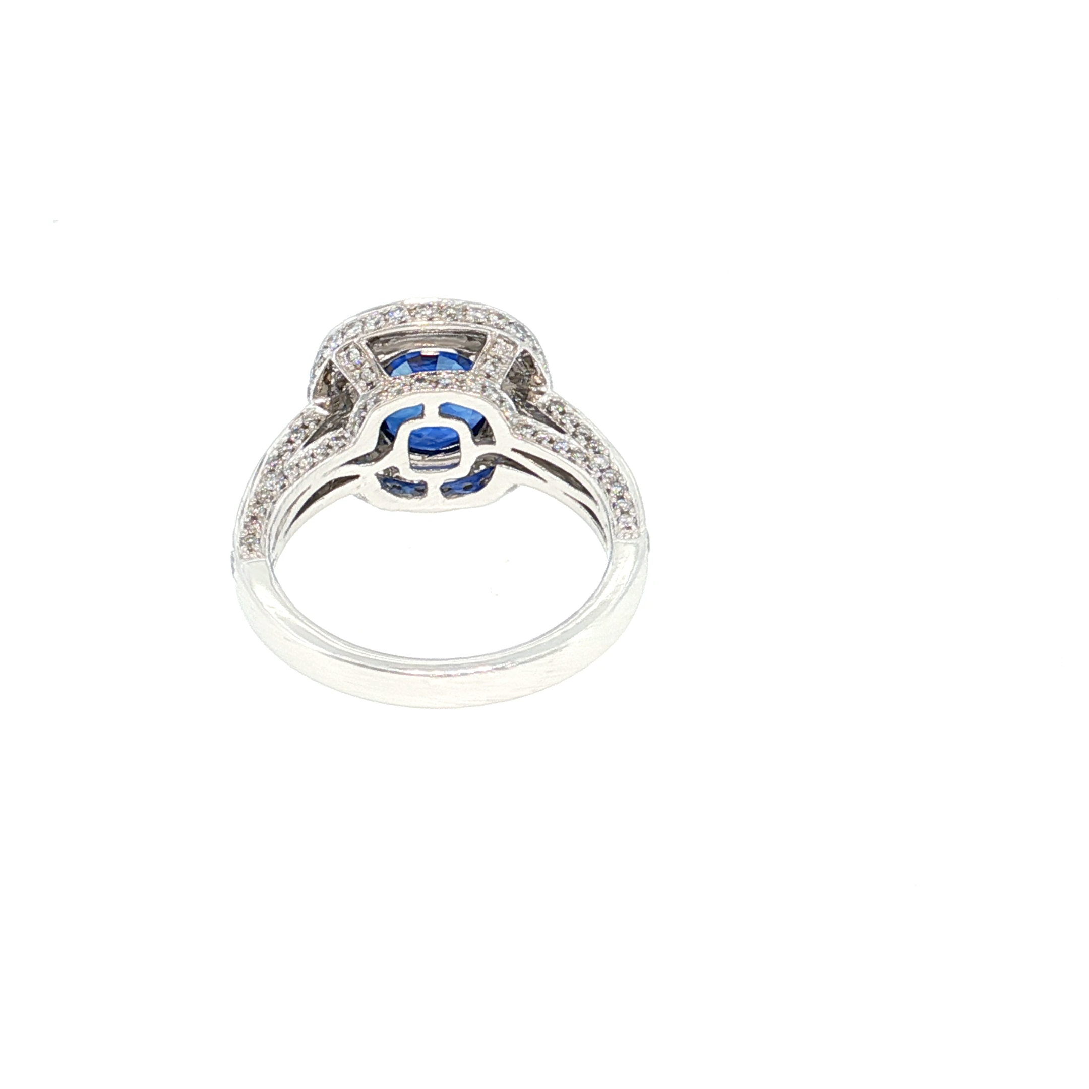 White Gold Plated Silver Cocktail Ring with Deep Blue Oval Sapphire