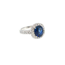 White Gold Plated Silver Cocktail Ring with Deep Blue Oval Sapphire