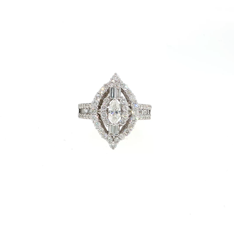 Platinum White Gold Cocktail Ring with Oval Cut Diamond