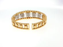 Yellow Gold Beaded Bracelet with Square Brilliant Cut Diamonds