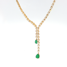 Yellow Gold Diamond Necklace with Pear-Shaped Emerald Drops