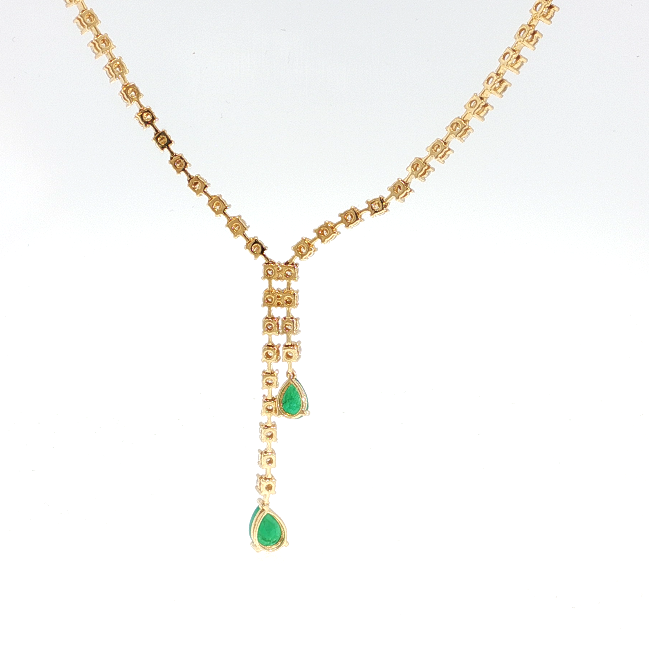 Yellow Gold Diamond Necklace with Pear-Shaped Emerald Drops
