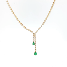 Yellow Gold Diamond Necklace with Pear-Shaped Emerald Drops