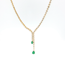 Yellow Gold Diamond Necklace with Pear-Shaped Emerald Drops
