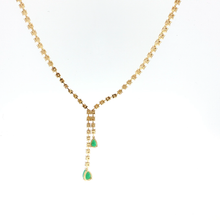Yellow Gold Diamond Necklace with Pear-Shaped Emerald Drops