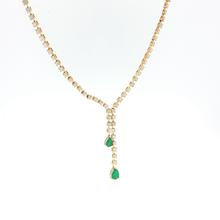 Yellow Gold Diamond Necklace with Pear-Shaped Emerald Drops