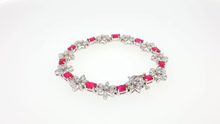 Elegant Silver Tennis Bracelet with Cabochon Ruby Gemstones