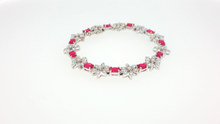 Elegant Silver Tennis Bracelet with Cabochon Ruby Gemstones