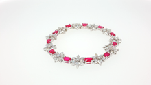 Elegant Silver Tennis Bracelet with Cabochon Ruby Gemstones