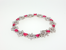 Elegant Silver Tennis Bracelet with Cabochon Ruby Gemstones