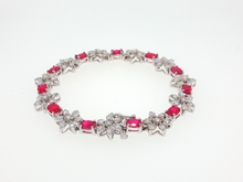 Elegant Silver Tennis Bracelet with Cabochon Ruby Gemstones
