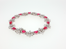 Elegant Silver Tennis Bracelet with Cabochon Ruby Gemstones