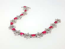 Elegant Silver Tennis Bracelet with Cabochon Ruby Gemstones