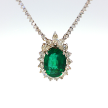 White Gold Charm Necklace with Oval Emerald Cabochon