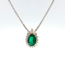 White Gold Charm Necklace with Oval Emerald Cabochon