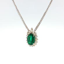 White Gold Charm Necklace with Oval Emerald Cabochon