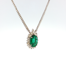 White Gold Charm Necklace with Oval Emerald Cabochon