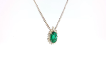 White Gold Charm Necklace with Oval Emerald Cabochon