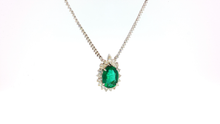 White Gold Charm Necklace with Oval Emerald Cabochon