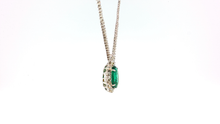 White Gold Charm Necklace with Oval Emerald Cabochon