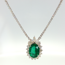 White Gold Charm Necklace with Oval Emerald Cabochon