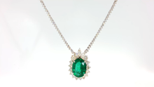 White Gold Charm Necklace with Oval Emerald Cabochon