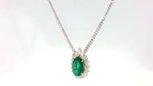 White Gold Charm Necklace with Oval Emerald Cabochon