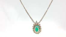 White Gold Charm Necklace with Oval Emerald Cabochon