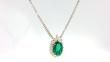 White Gold Charm Necklace with Oval Emerald Cabochon