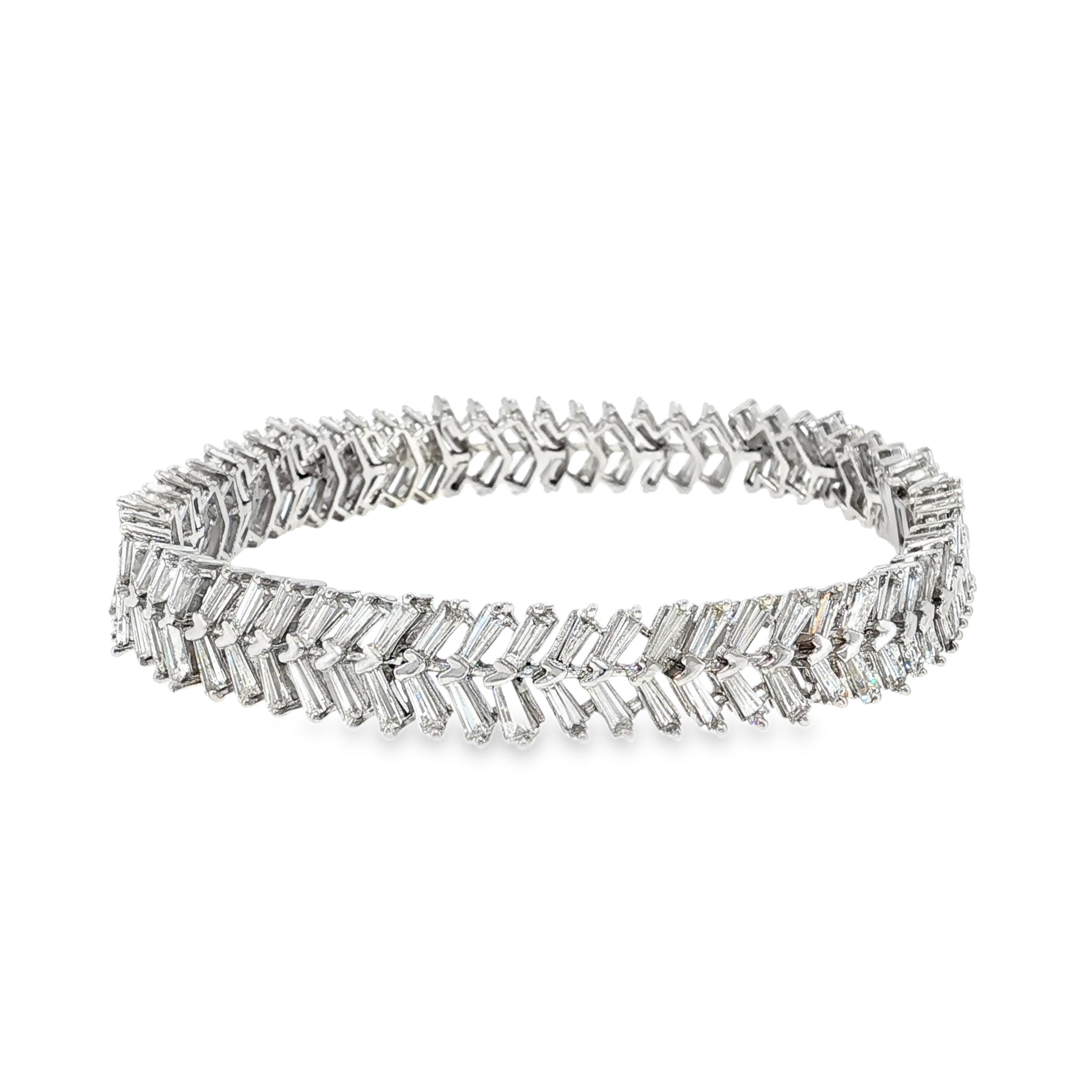 Elegant White Gold Silver Diamond Baguette Tennis Bracelet