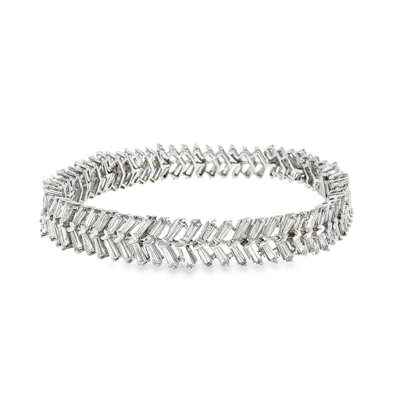 Elegant White Gold Silver Diamond Baguette Tennis Bracelet
