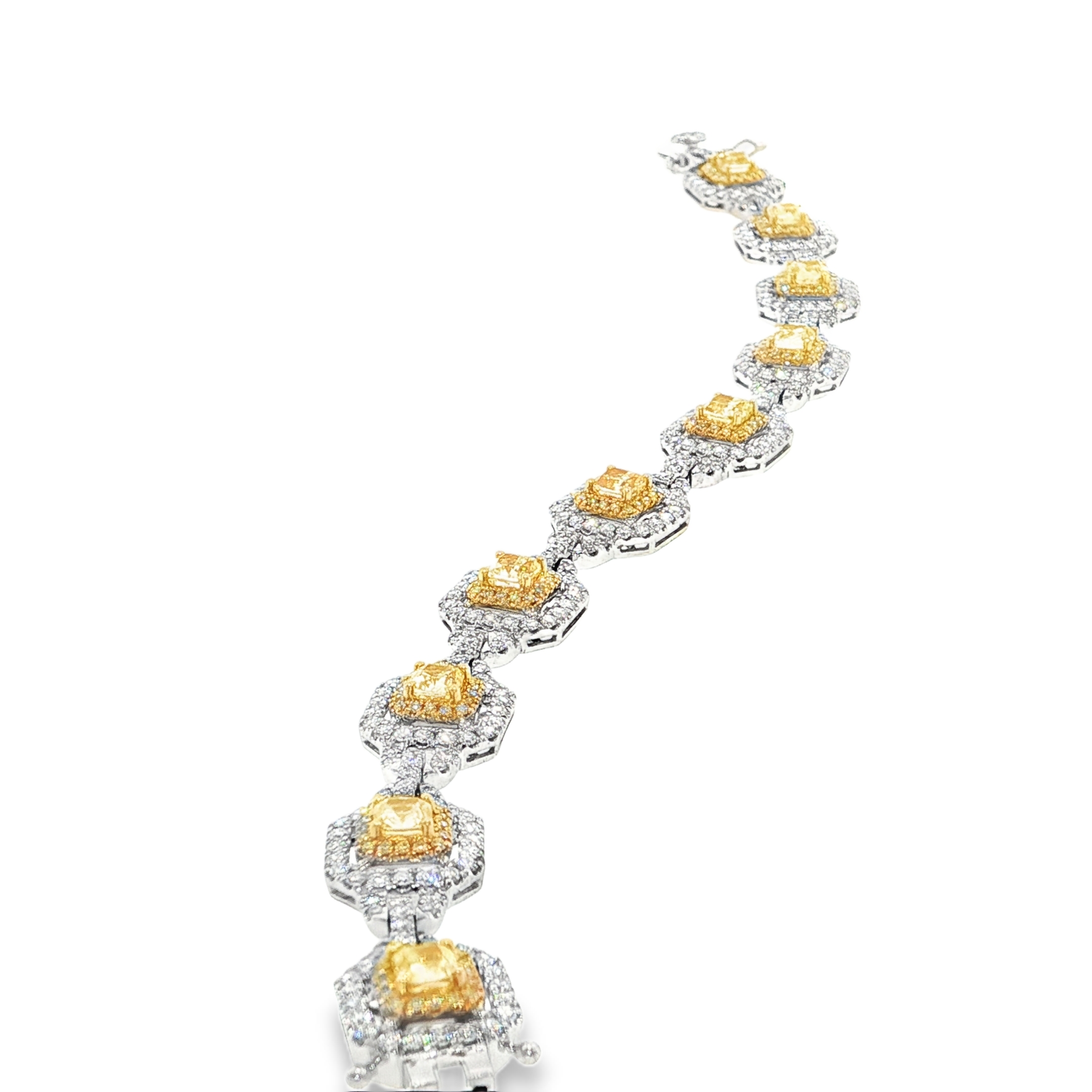 Fancy Yellow Diamond Square Chain Bracelet in Yellow Gold