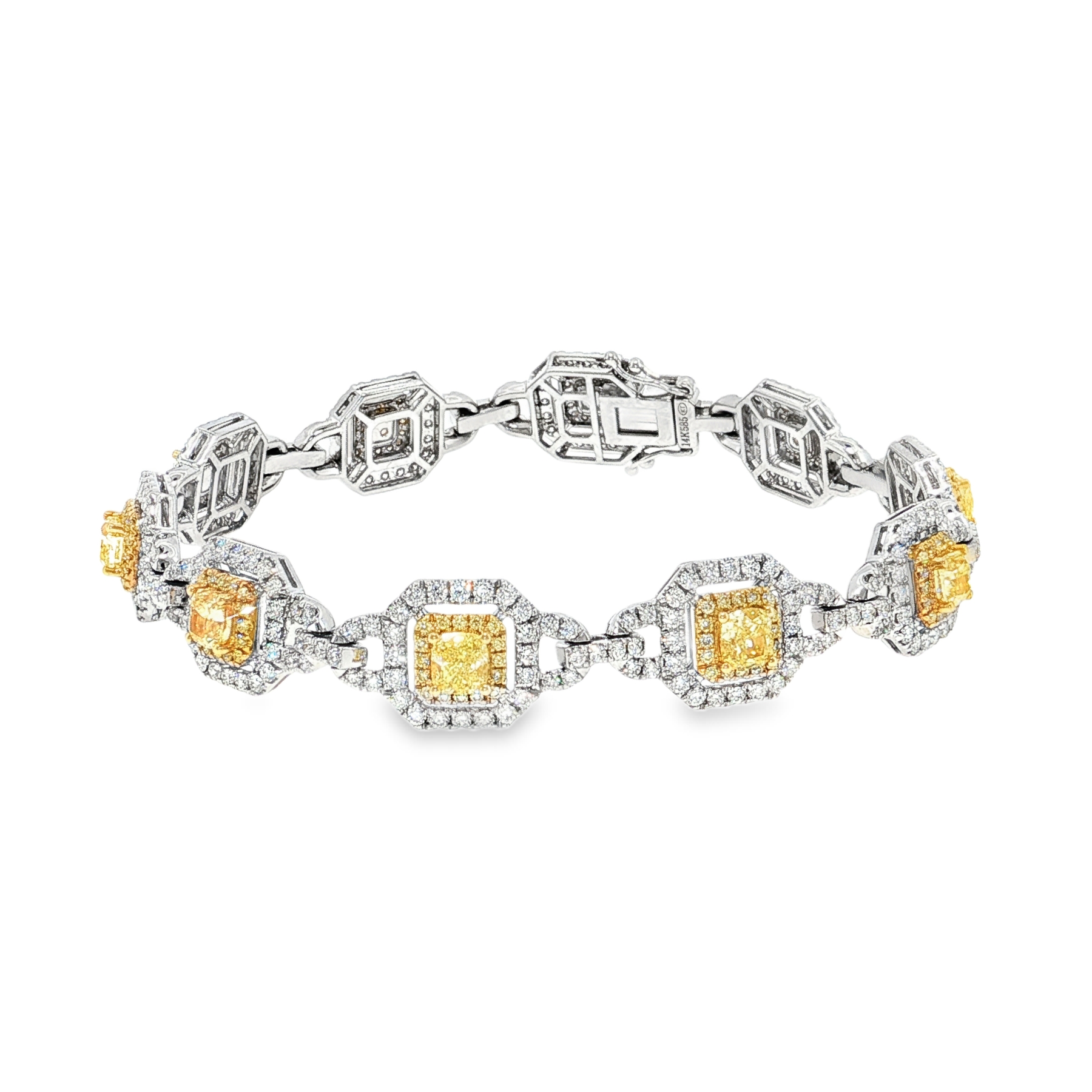 Fancy Yellow Diamond Square Chain Bracelet in Yellow Gold