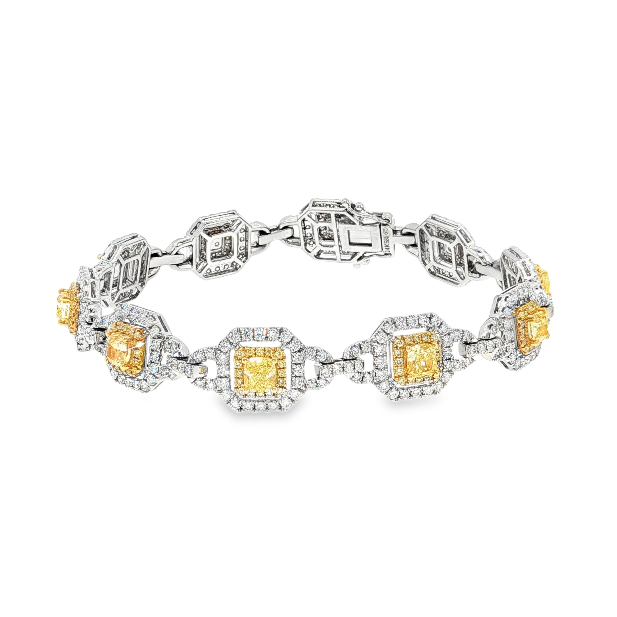 Fancy Yellow Diamond Square Chain Bracelet in Yellow Gold