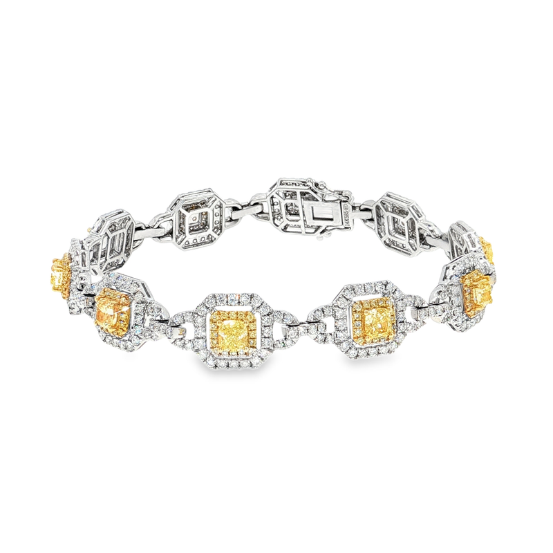 Fancy Yellow Diamond Square Chain Bracelet in Yellow Gold
