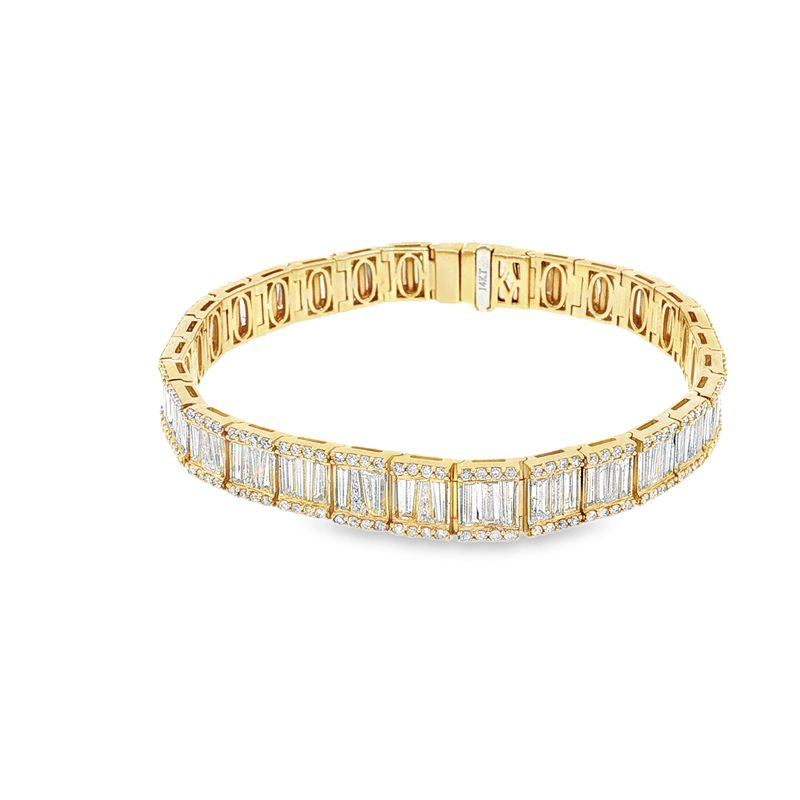 Yellow Gold Tennis Bracelet with Baguette Cut Diamonds