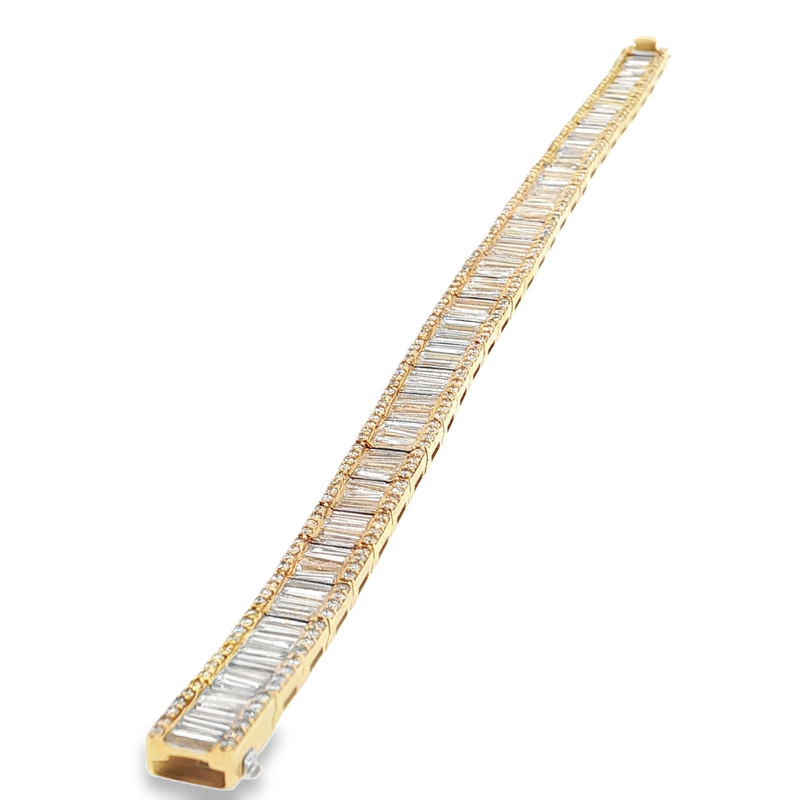 Yellow Gold Tennis Bracelet with Baguette Cut Diamonds