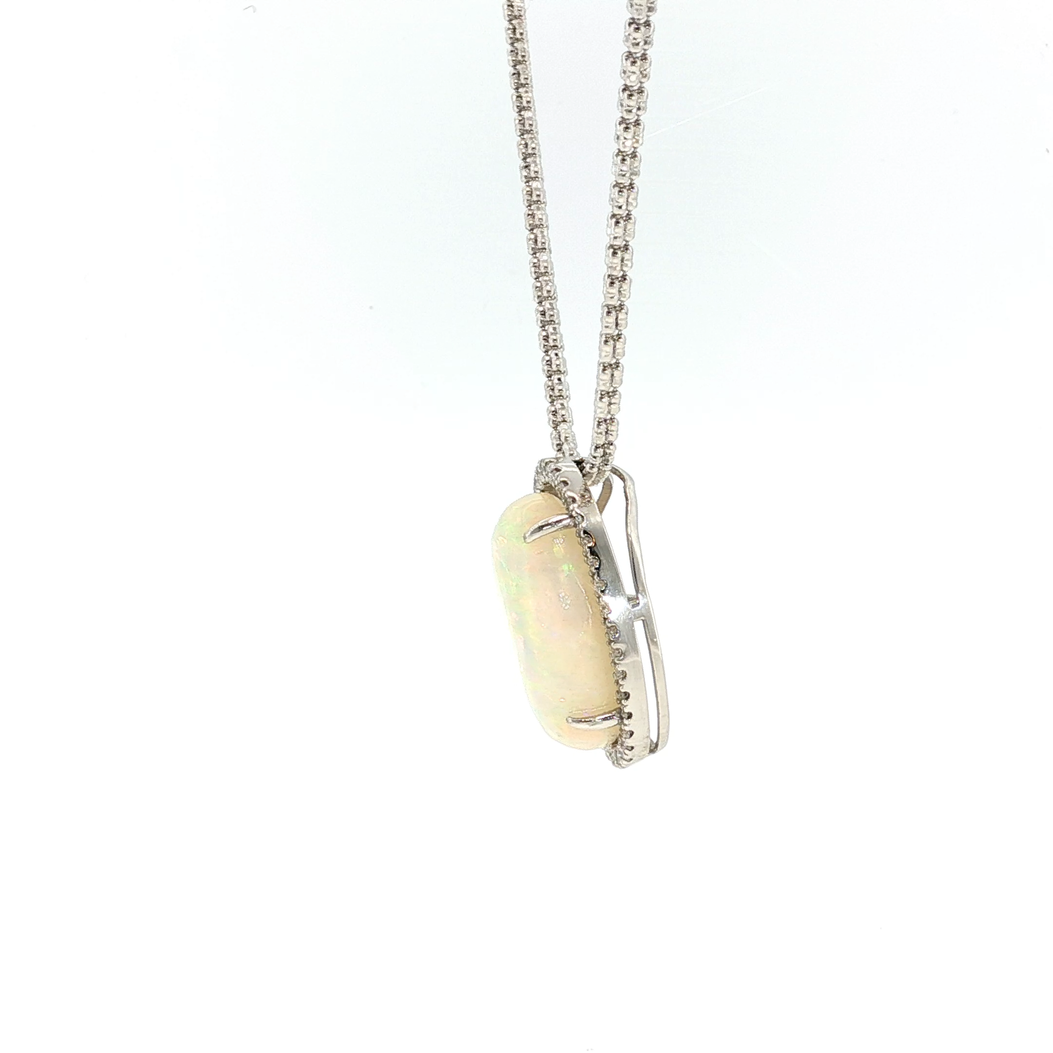 Silver Charm Necklace with Cabochon Opal Pendant
