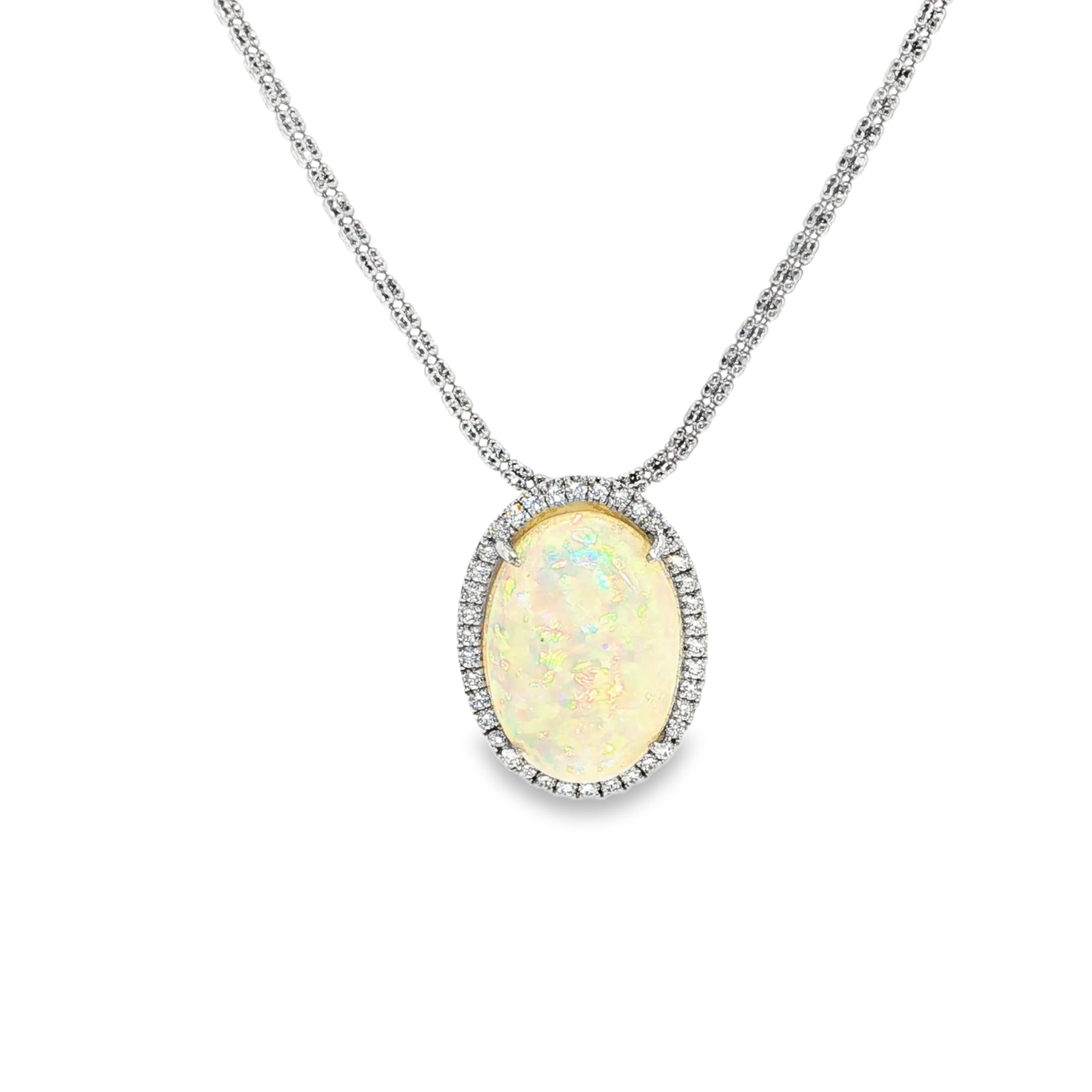 Silver Charm Necklace with Cabochon Opal Pendant