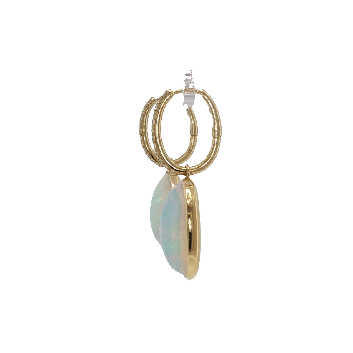 Yellow Gold Dangle Earrings with Oval Opal Cabochons