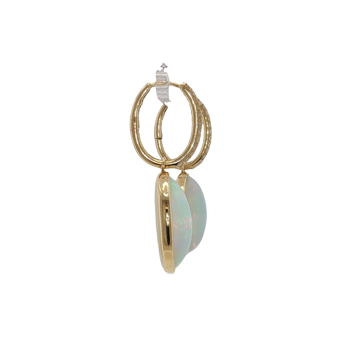 Yellow Gold Dangle Earrings with Oval Opal Cabochons
