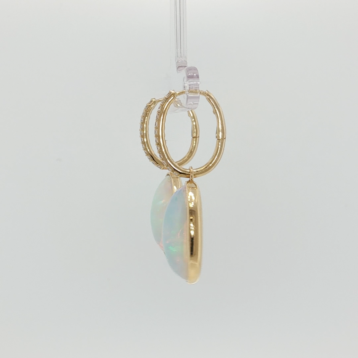 Yellow Gold Dangle Earrings with Oval Opal Cabochons