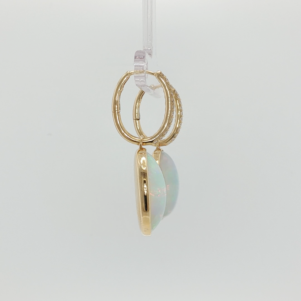Yellow Gold Dangle Earrings with Oval Opal Cabochons