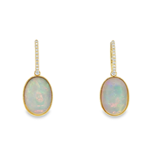 Yellow Gold Dangle Earrings with Oval Opal Cabochons