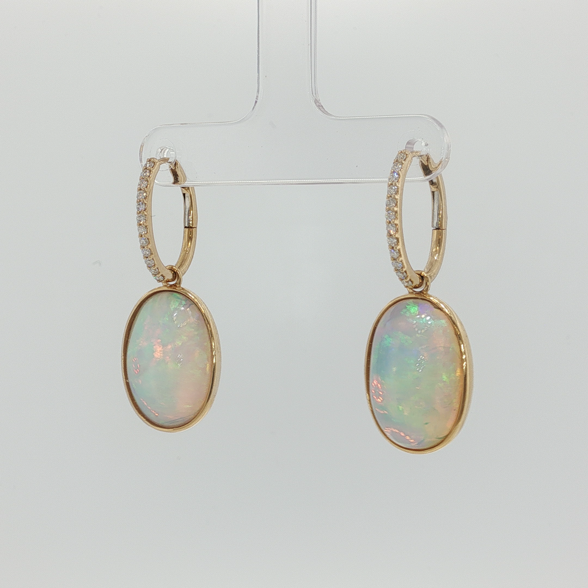 Yellow Gold Dangle Earrings with Oval Opal Cabochons