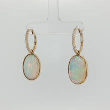 Yellow Gold Dangle Earrings with Oval Opal Cabochons