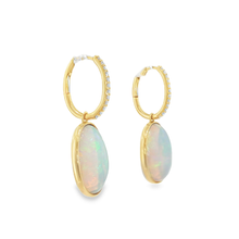 Yellow Gold Dangle Earrings with Oval Opal Cabochons