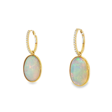 Yellow Gold Dangle Earrings with Oval Opal Cabochons