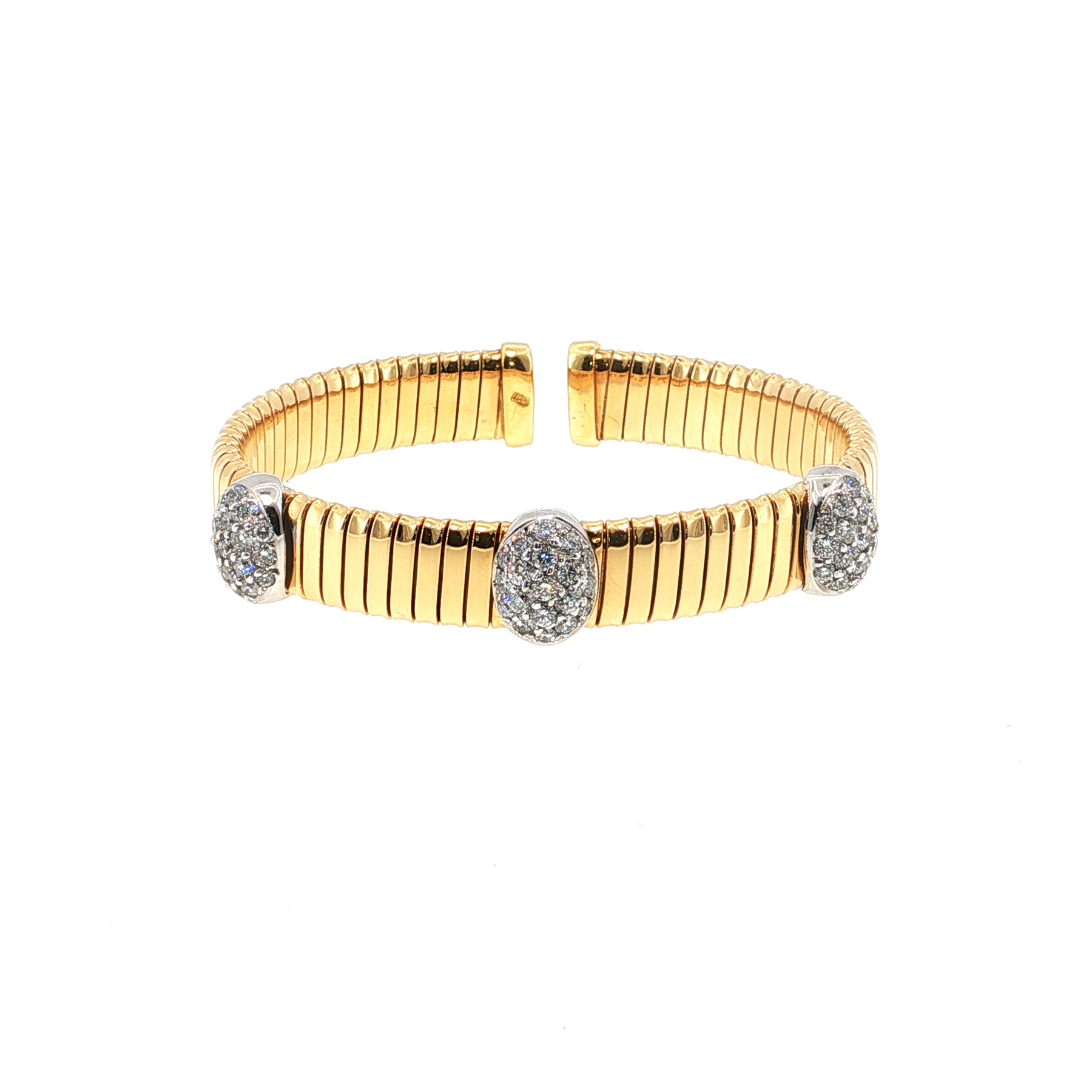 Elegant Round Brilliant Diamond Pave Yellow Gold Bangle